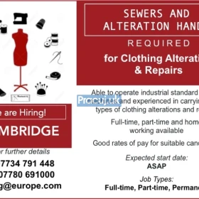 Hiring now! SEWERS / alteration hands / seamstress